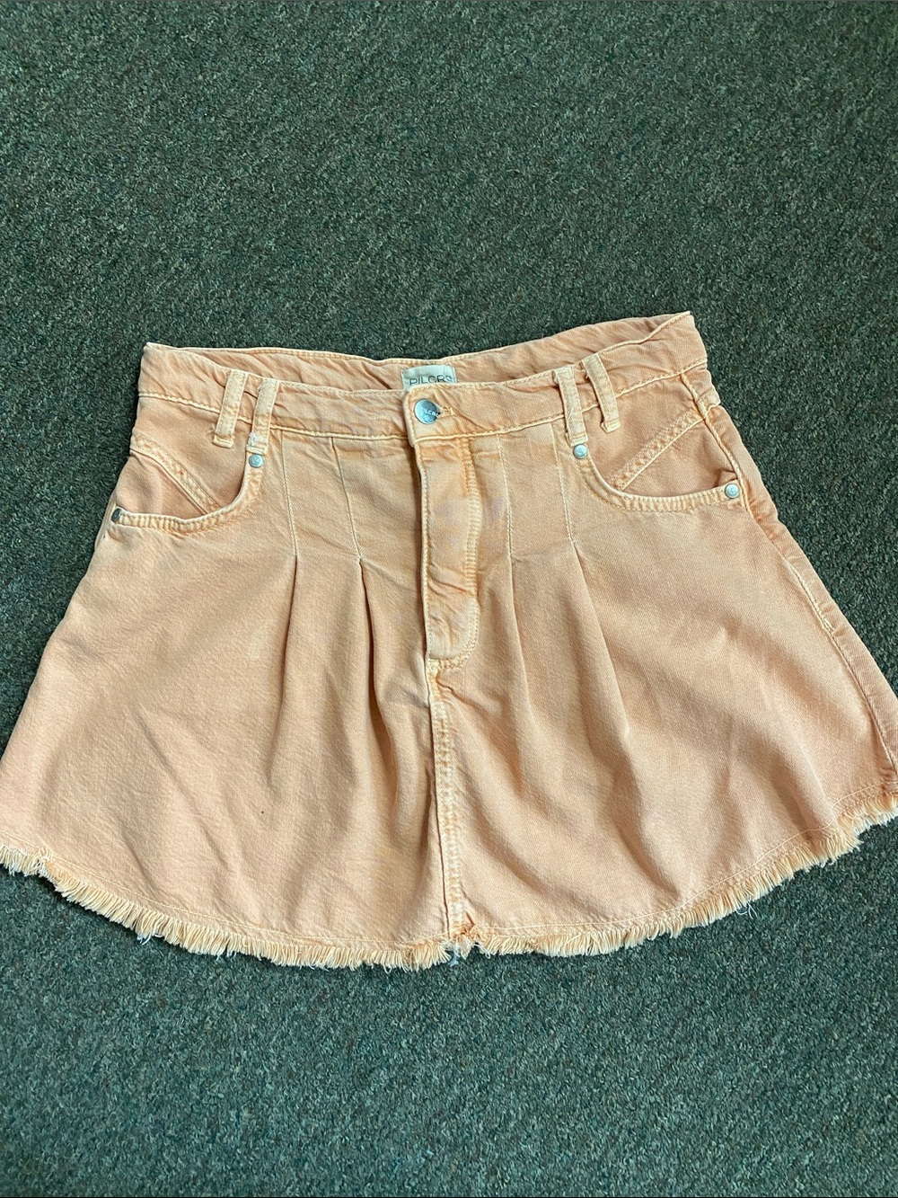 Pilcro Peach Frayed-Hem Circle Denim Skirt